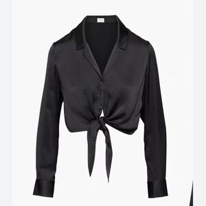 Wilfred Cropped Tie Satin Front Blouse - Black - Size 2XL
